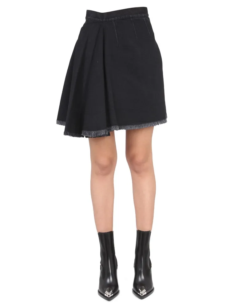 Alexander McQueen Asymmetrical Cotton Mini Skirt — Black Black