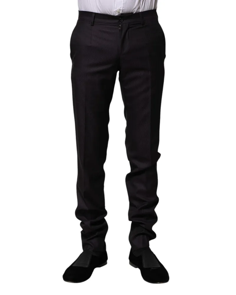 Dolce & Gabbana Men's Black Wool Patterned Formal Pants Virgin Silk Black