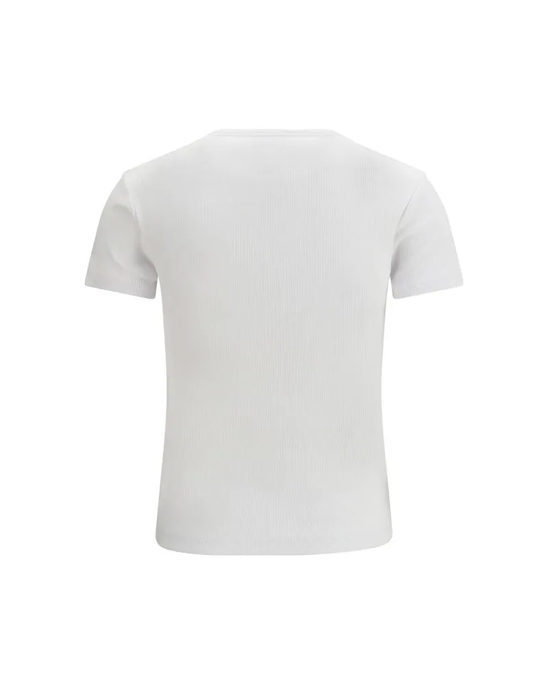 OFF-WHITE Embroidered Logo Ribbed Cotton T-Shirt — White White