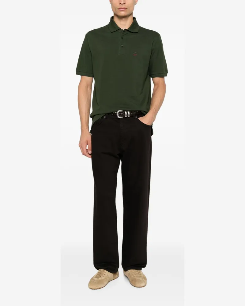 Etro Logo-Embroidered Cotton Piqué Polo — Green Green