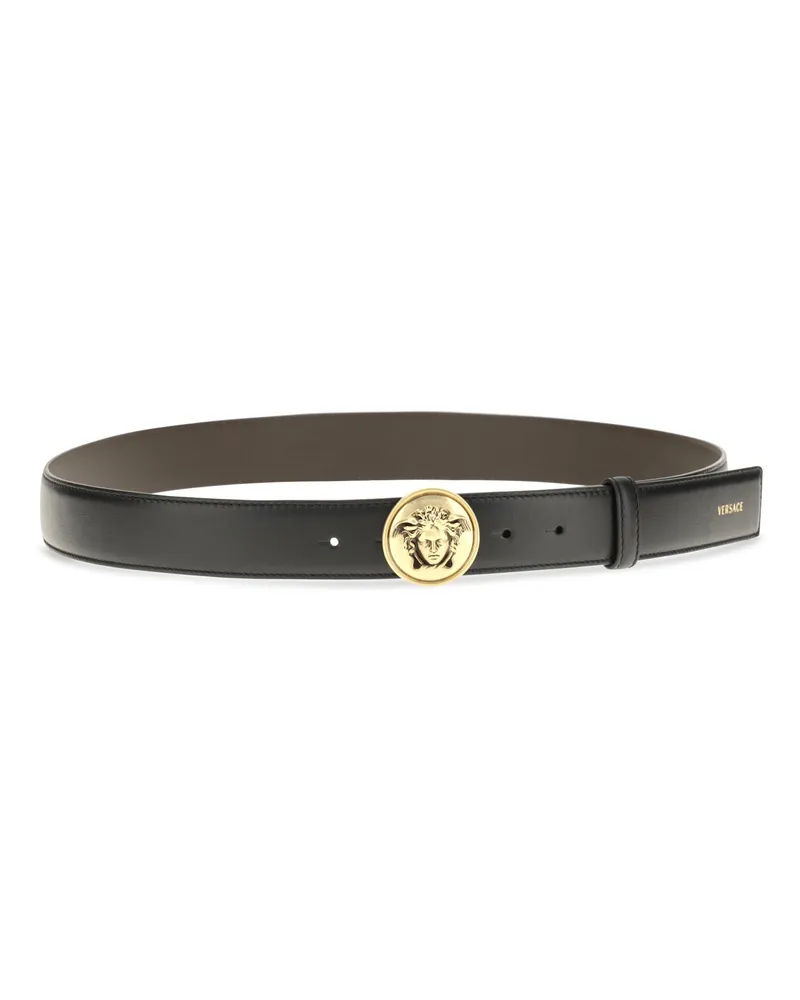 Versace Men's Medusa Buckle Leather Belt Black-Gold Calf Bos Taurus E Braces Black/gold Black