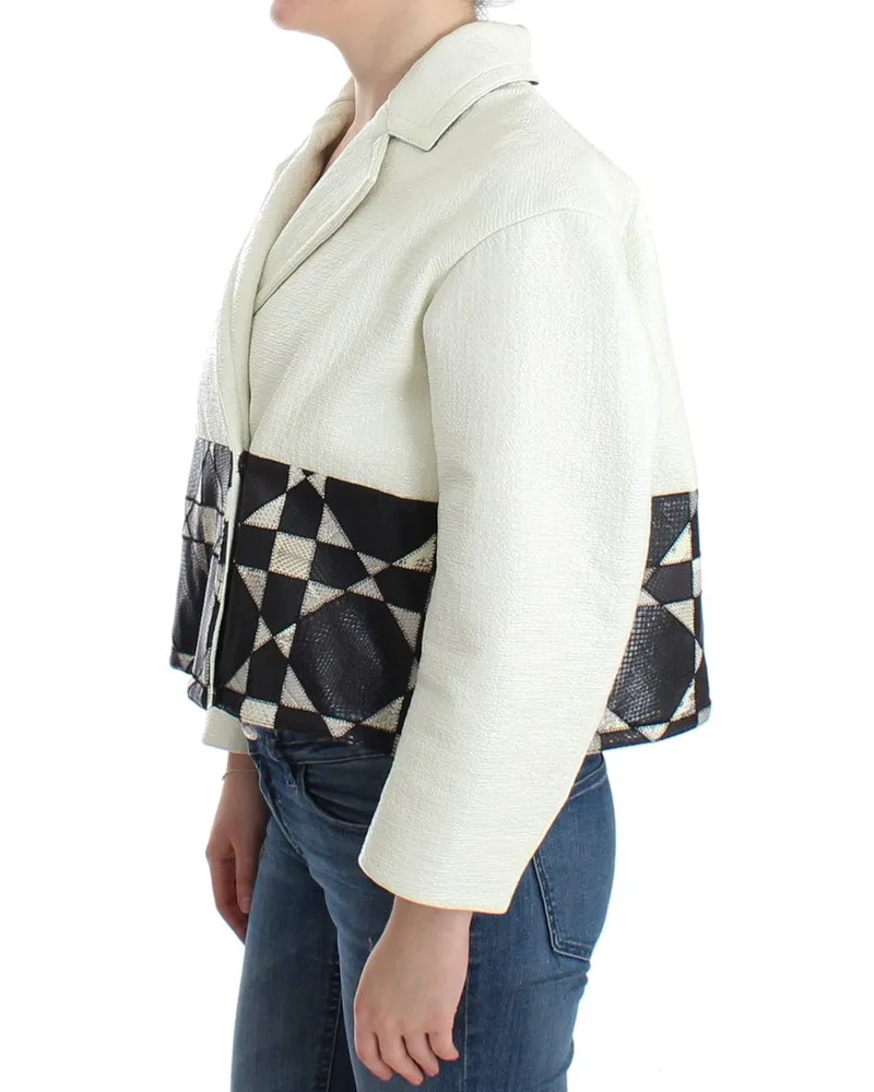 Andrea Pompilio Women White Black Cropped Leather Jacket Black-White Clothing Black/white Multicolor