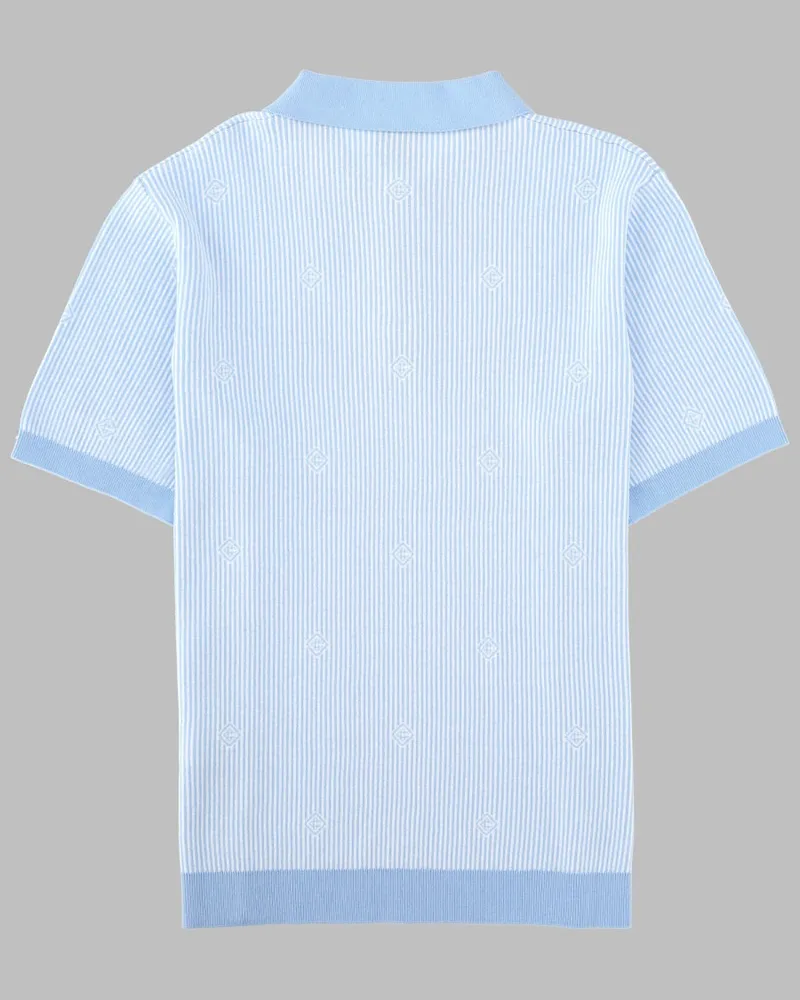 Casablanca Paris Striped Knit Cotton Polo Shirt — Azure Azure
