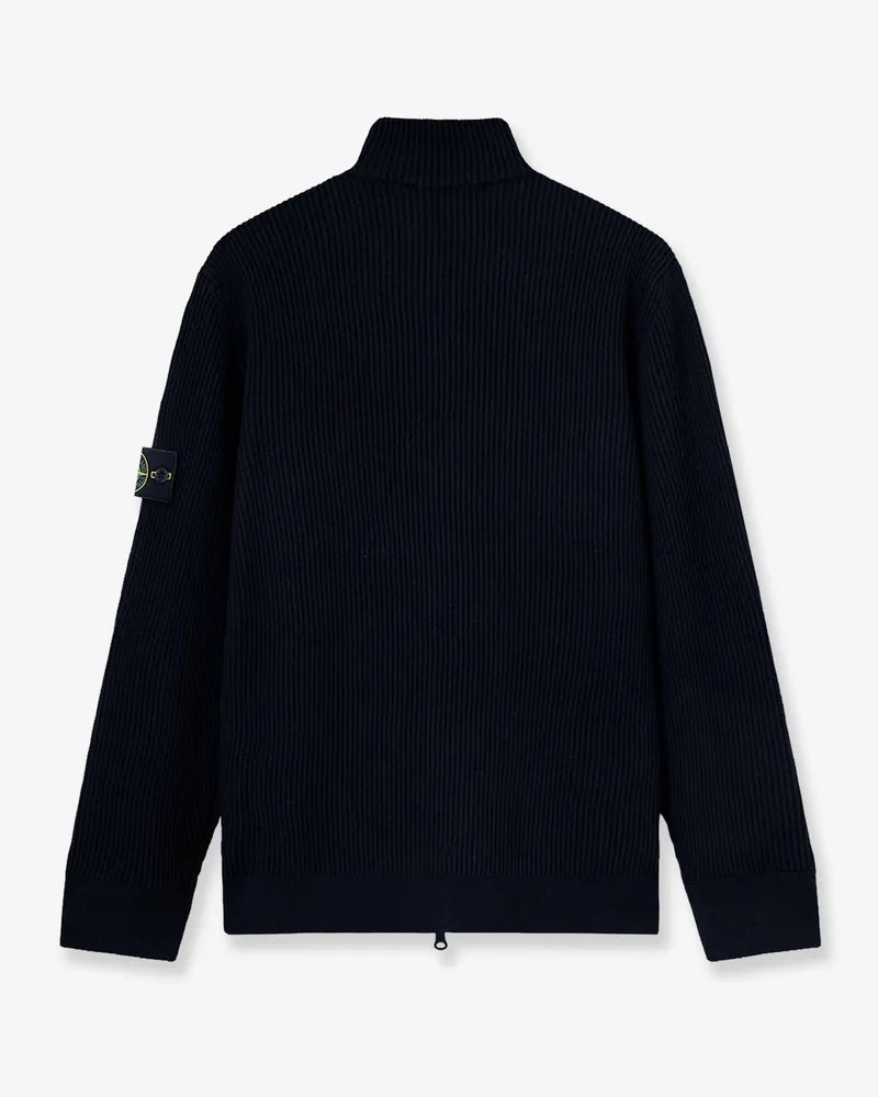 Stone Island Men's Turtleneck Cardigan Black Virgin Wool Sweater Black