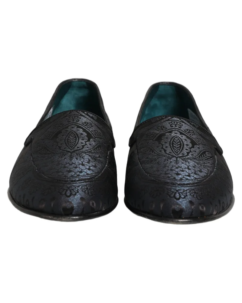 Dolce & Gabbana Men's Blue Jacquard Leather Slip On Loafers Shoes Blue