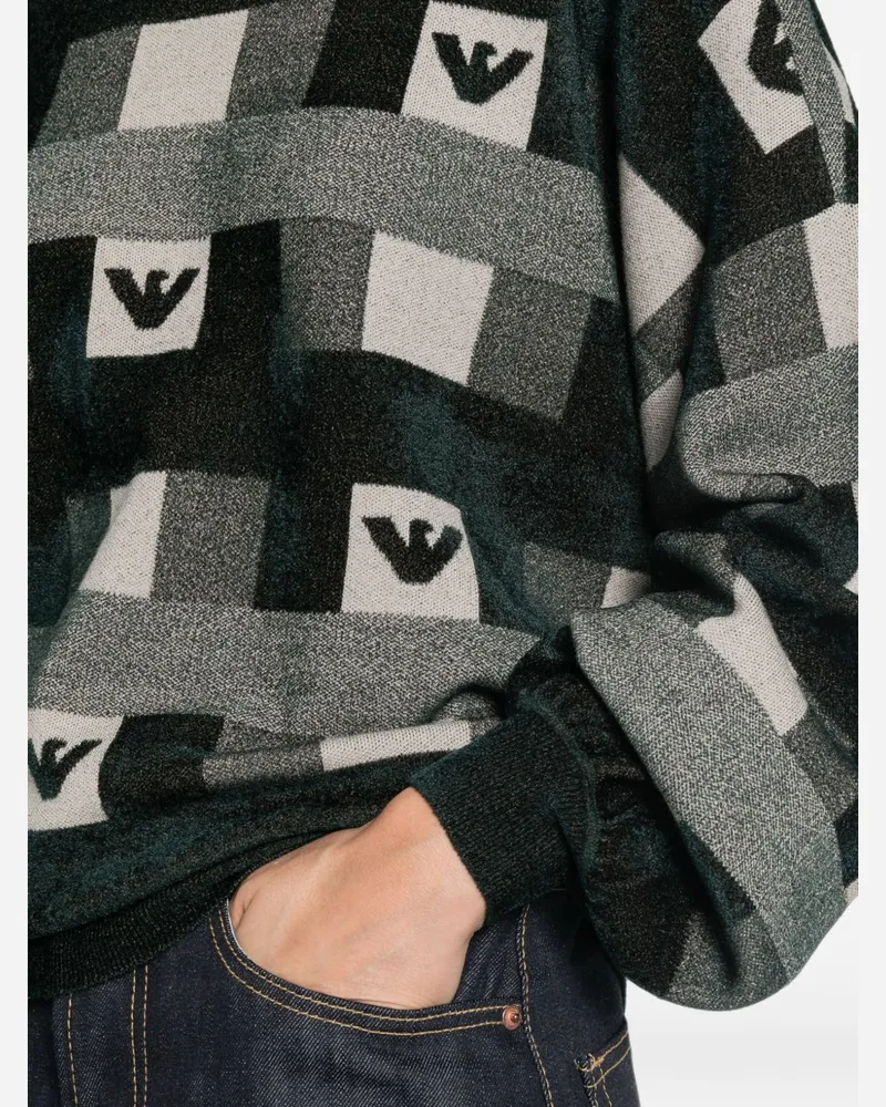 Emporio Armani Intarsia Logo Crew Neck Sweater — Dark Green Dark