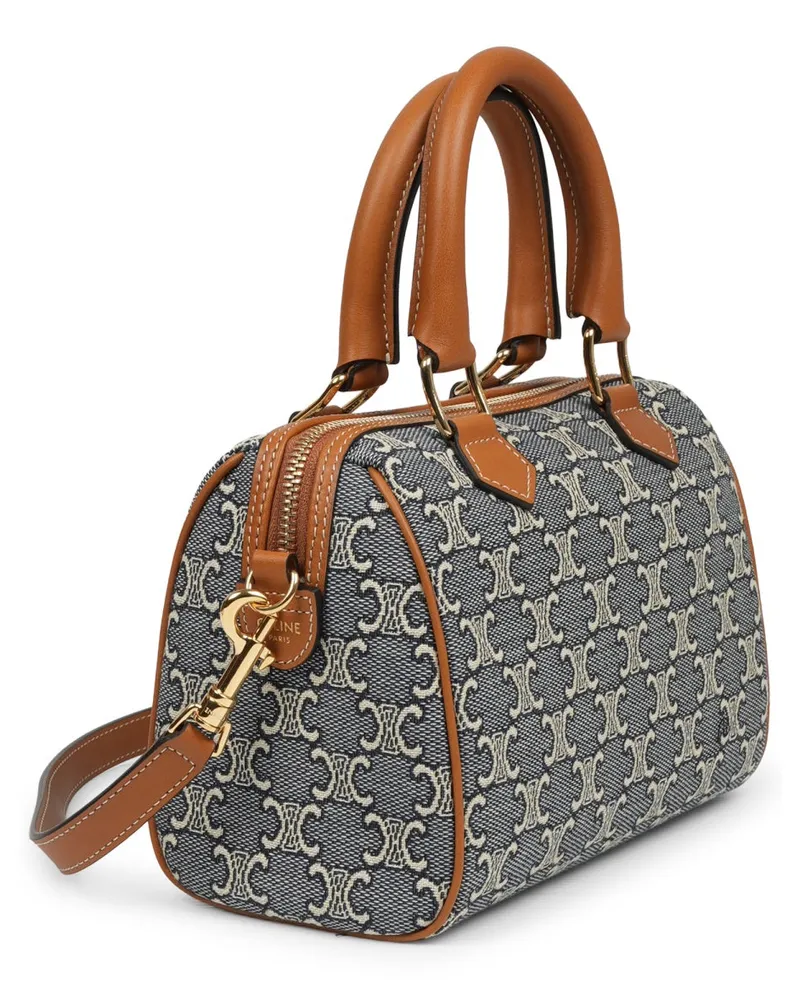 Celine Women's Small Boston Bag Blue Cotton Handbags Hand Navy