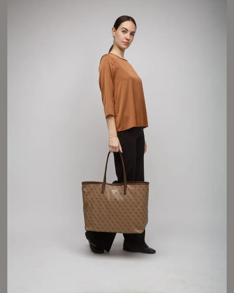 Guess Women's Tote Bag Latte Logo-Brown Polyurethane - Tote-Bags Logo/brown Brown