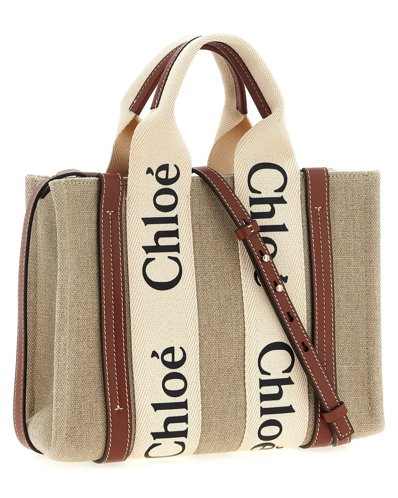 Chloé Woody Canvas Tote Bag — Beige Beige