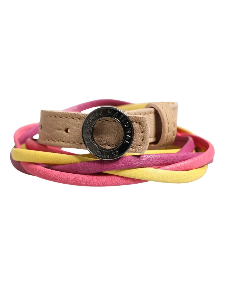 CoSTUME NATIONAL Women's Multicolor Twisted Leather Circle Buckle Belt Faux Multicolor