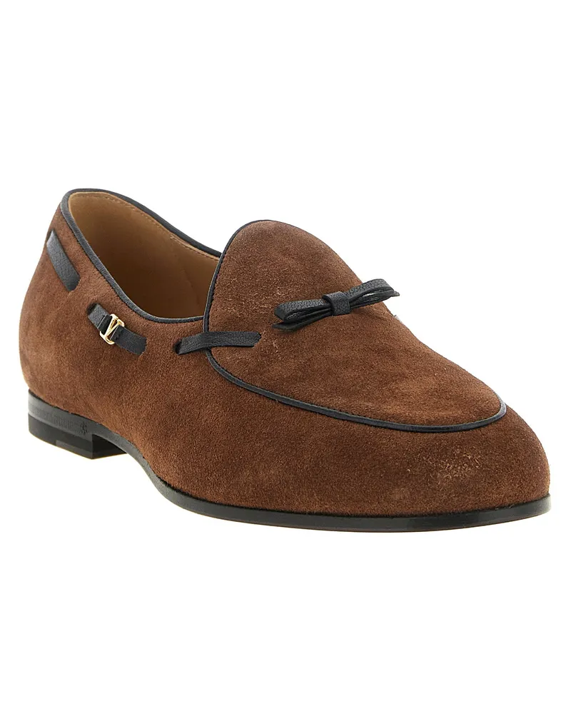 Valentino Garavani Suede with Leather Bow Loafer — Brown Brown