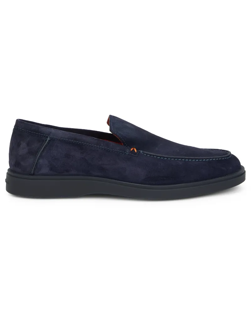 Santoni Men's Loafers Blue Suede Calfskin Blue
