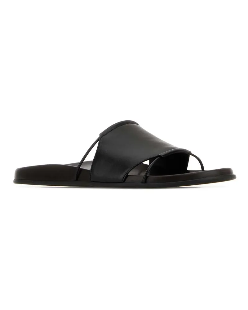 The Row Women's Black Leather Vivienne Slippers Flat Shoes Black