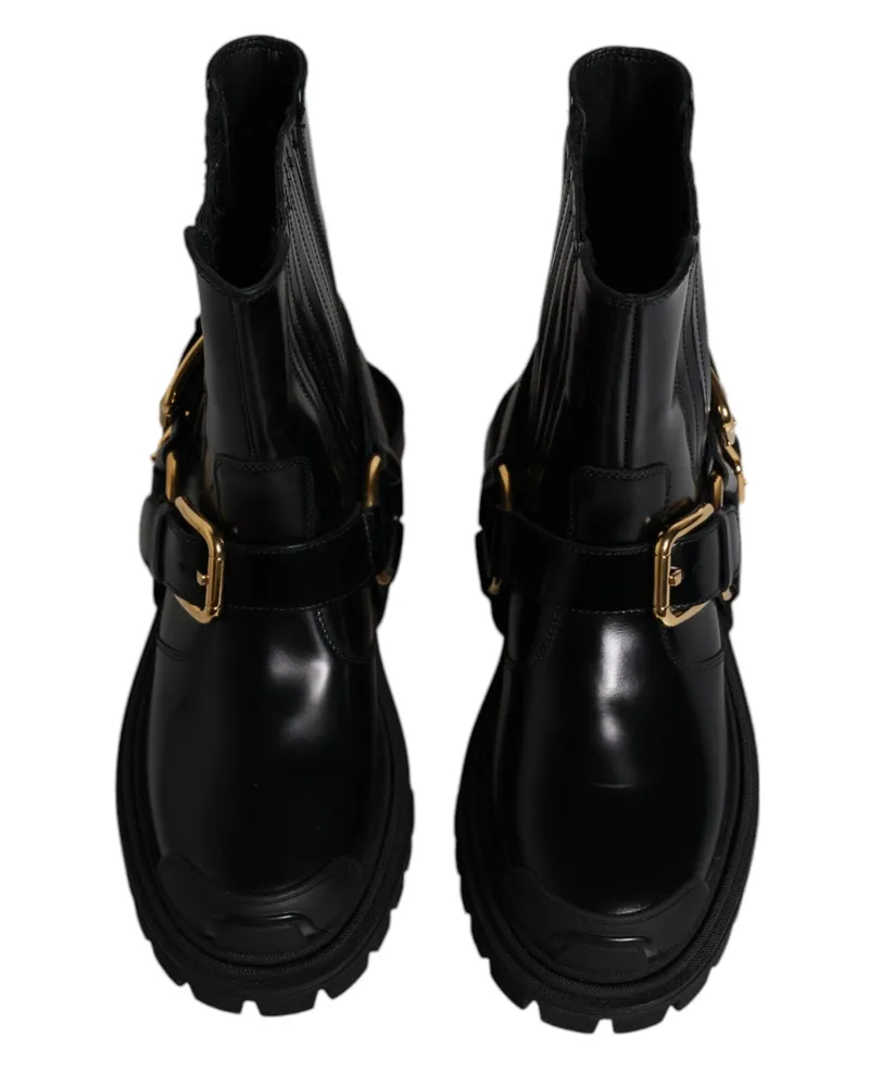 Dolce & Gabbana Men's Black Leather Slip On Stretch Trekking Boots Shoes Black