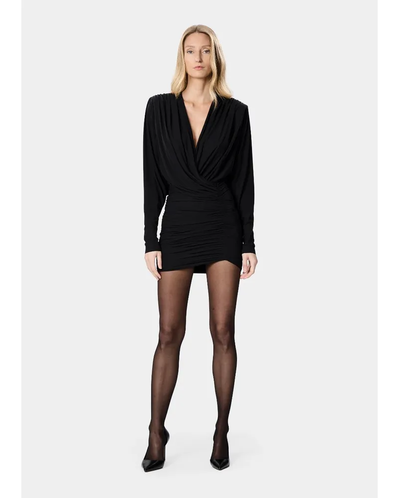 Amazuìn Women's Draped Mini Dress Black Polyamide Black