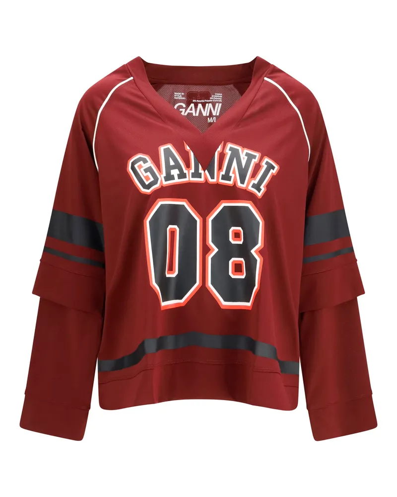 Ganni Women's Long-Sleeve T-Shirt Cocora Port Royale Polyester Sweatshirts Sweater Red