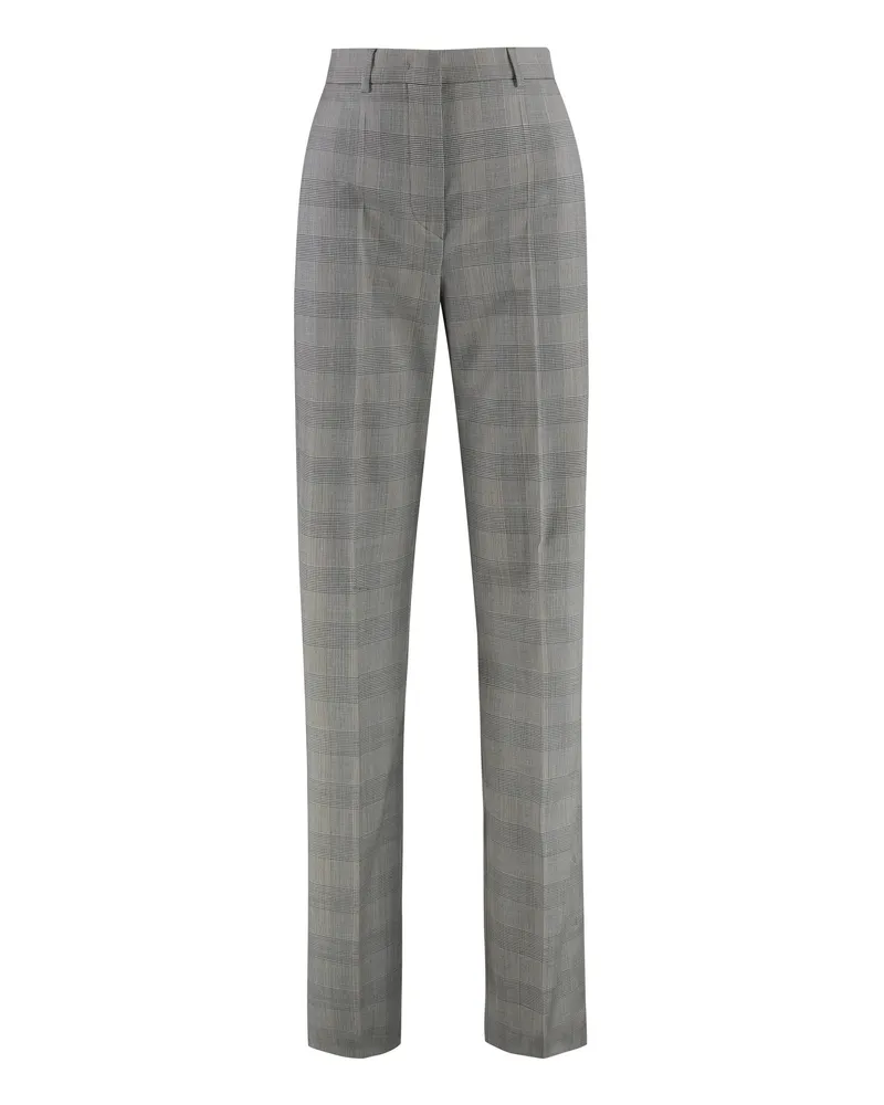 SPORTMAX Prince of Wales Check Virgin Wool Trousers — Black Black