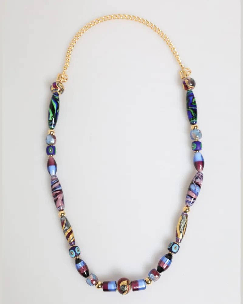 Dolce & Gabbana Women's Multicolor Murano Glass Beads Gold Brass Chain Jewelry Necklace Zamak Multicolor