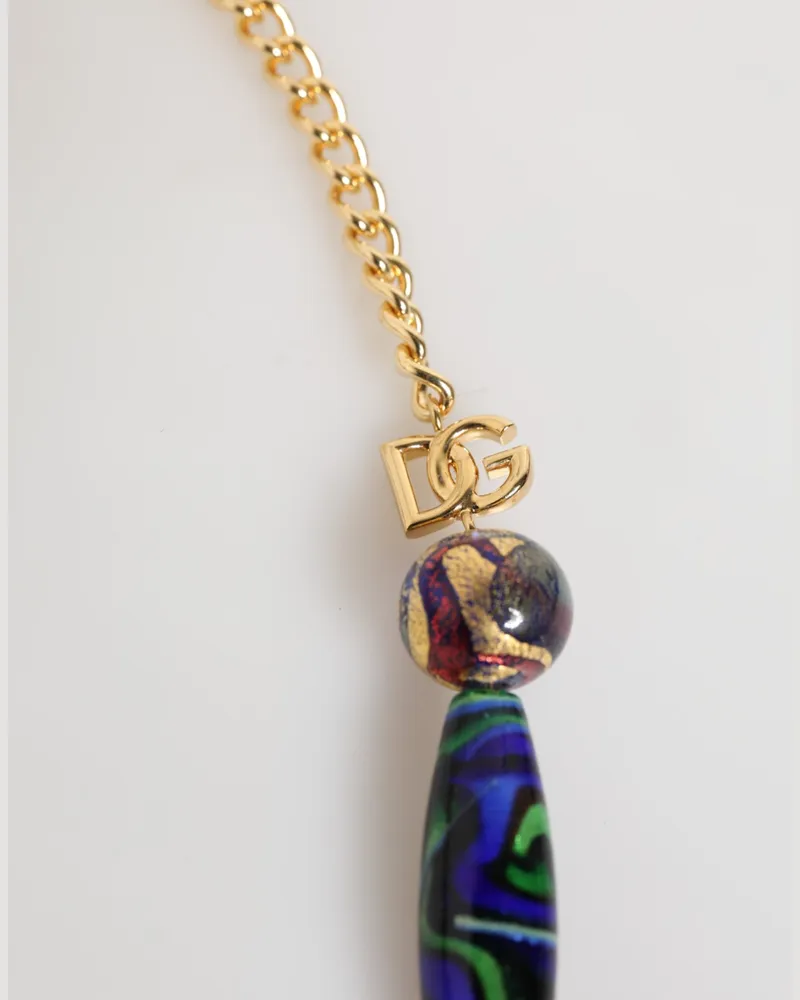 Dolce & Gabbana Women's Multicolor Murano Glass Beads Gold Brass Chain Jewelry Necklace Zamak Multicolor