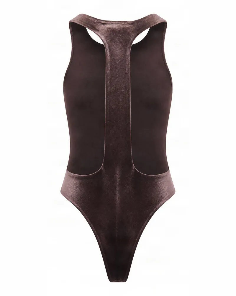 ANDAMANE Sleeveless Stretch Bodysuit — Brown Brown