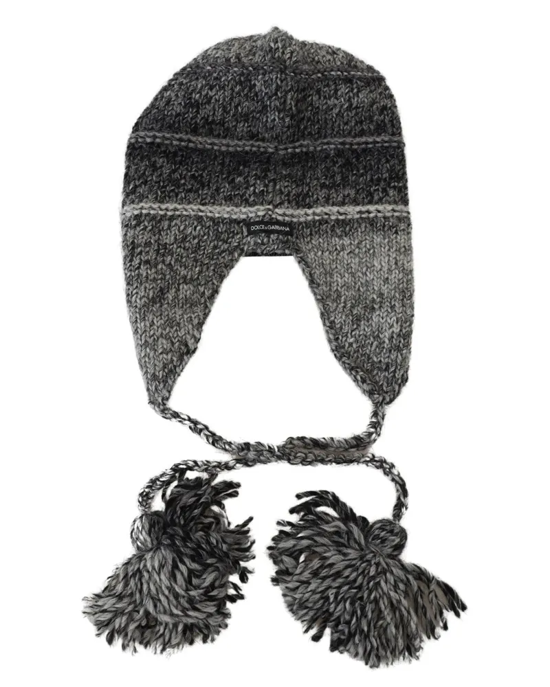 Dolce & Gabbana Men's Knit Ear Flaps Beanie Gray Acrylic Wool Alpaca Gray