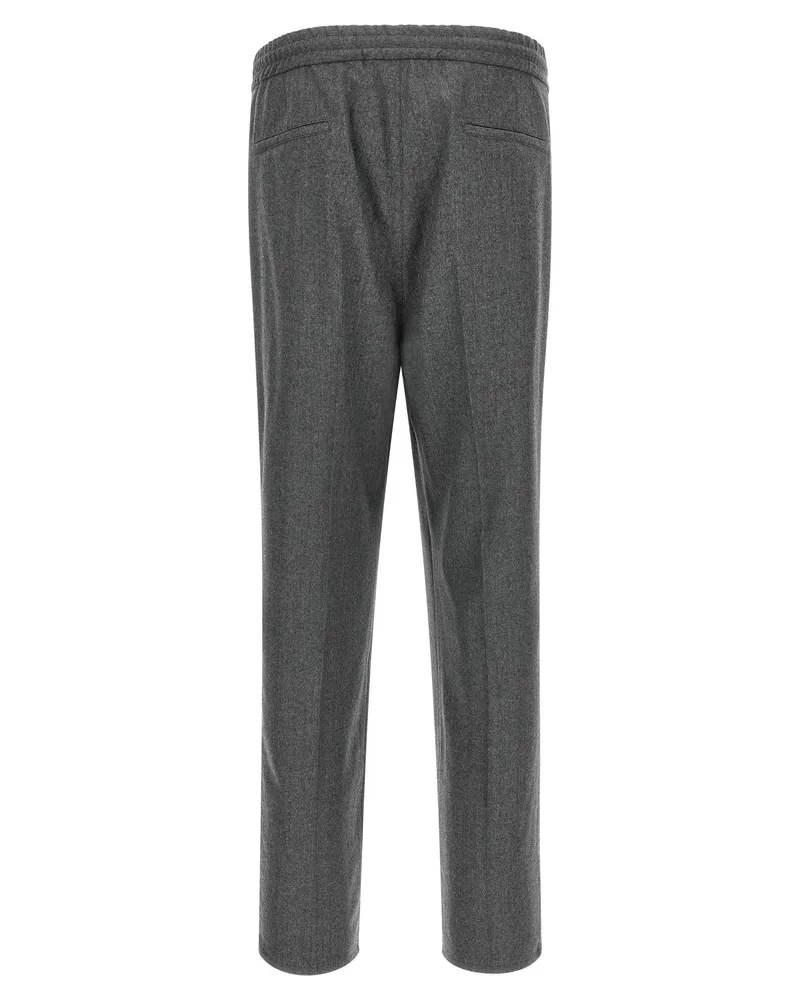 Brunello Cucinelli Virgin Wool Flannel Trousers — Gray Gray