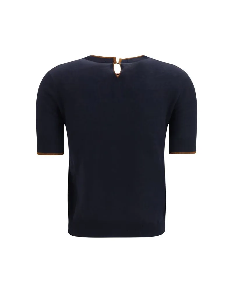 Max Mara Women's Blue Silk T-Shirt Navy