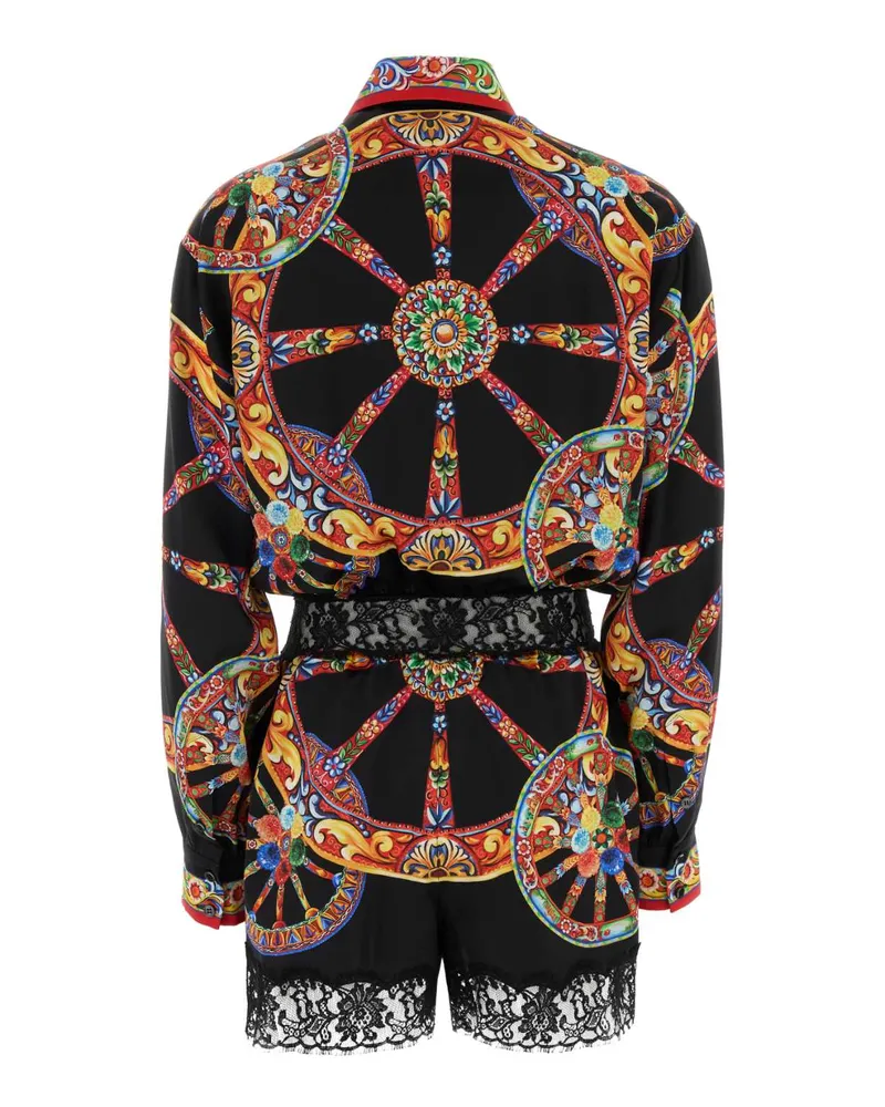 Dolce & Gabbana Women's Printed Satin Jumpsuit Ruote Carretto Fld Exterior: Silk Cotton Nylon Tute Tracksuits Black