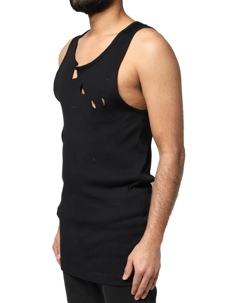 Dolce & Gabbana Distressed Cotton Tank Top — Black Black