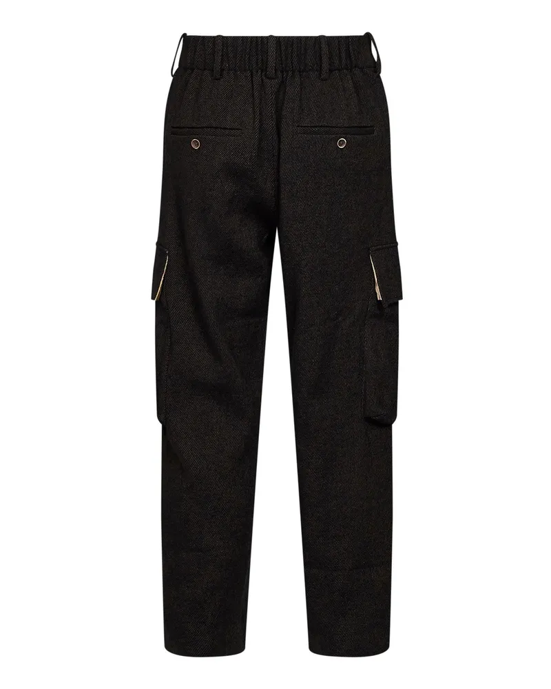 Uma Wang Men's Cargo Trousers Paxton Wool-Blend Twill Multicolour Virgin Wool Black