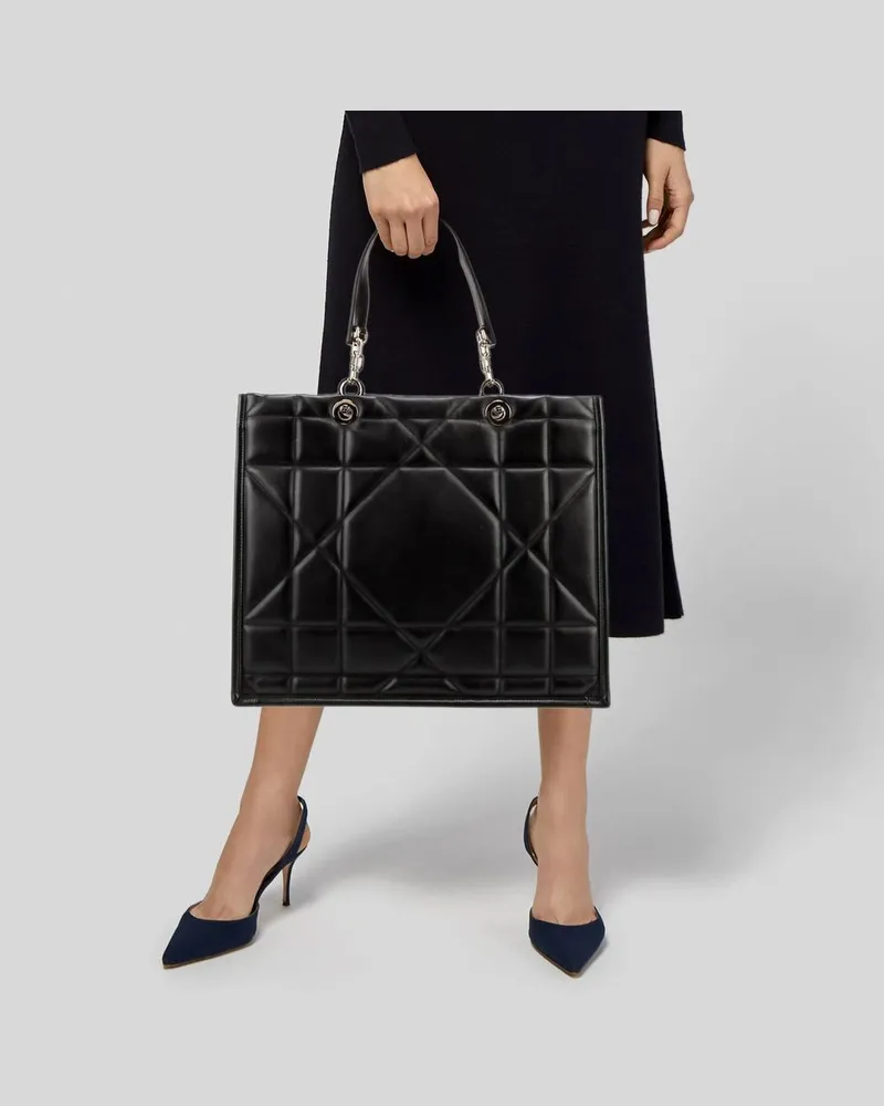 Dior Women's Quilted Leather Tote Black Suede Lining Black