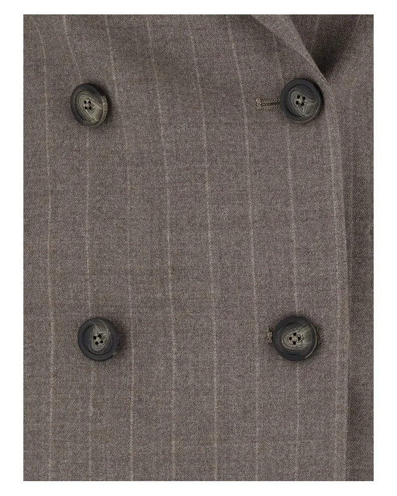 Tagliatore Pinstripe Double-Breasted Pant Suit Neutrals