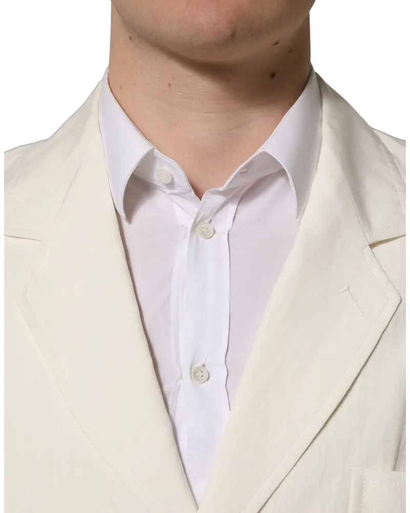 Dolce & Gabbana Men's Off White Flax Single Breasted Blazer Jacket Silk Clothing White