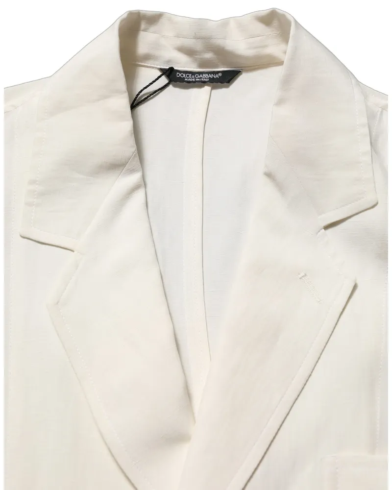 Dolce & Gabbana Flax and Silk Single-Breasted Blazer — White White