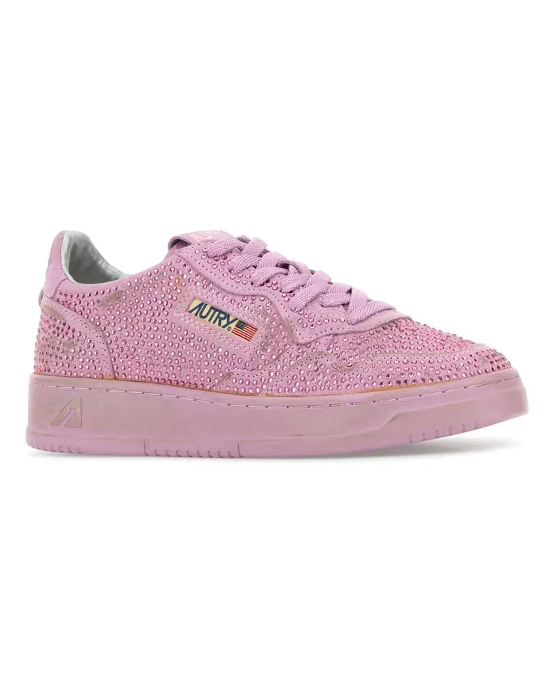 AUTRY Women's Pink Suede Medalist Sneakers Silver Pink