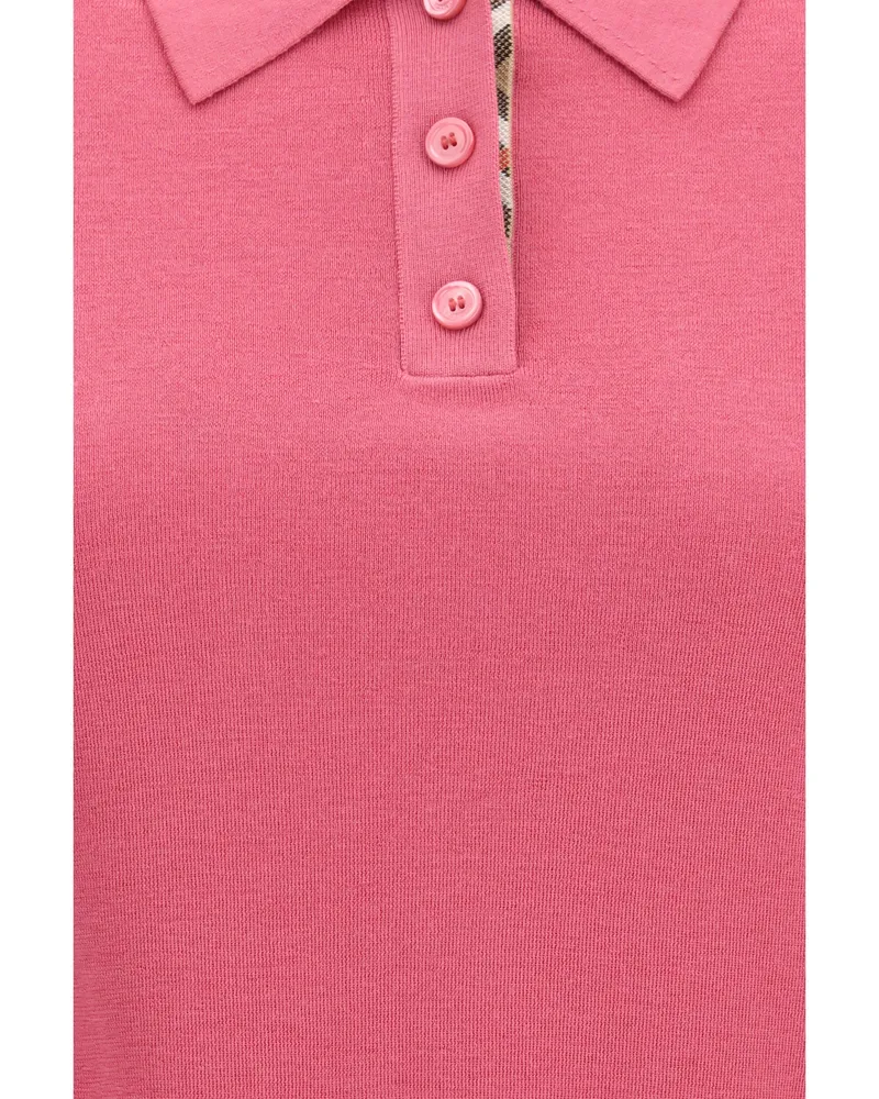 Burberry Women's Wool Polo Shirt With Check Mauvewood Pink Merino Knitwear Sweater Pink