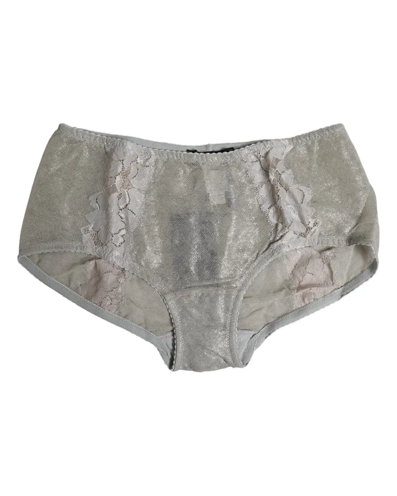 Dolce & Gabbana Women Gray Cotton Floral Lace High Waist Panty Underwear Nylon Elastane Clothing Gray