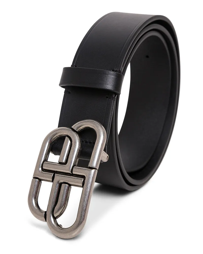 Balenciaga Men's Belt With Bb Buckle, Black Leather Calf Black