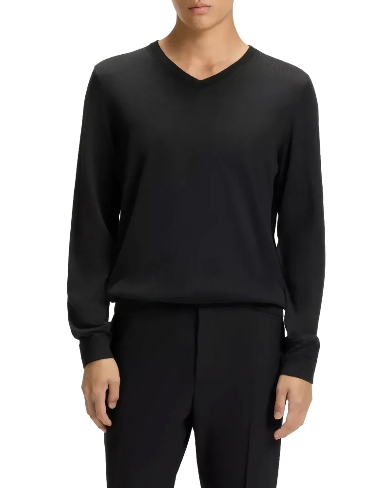 HUGO BOSS Men's Melba V-Neck Virgin Wool Sweater Black Clothing > Knitwear Black