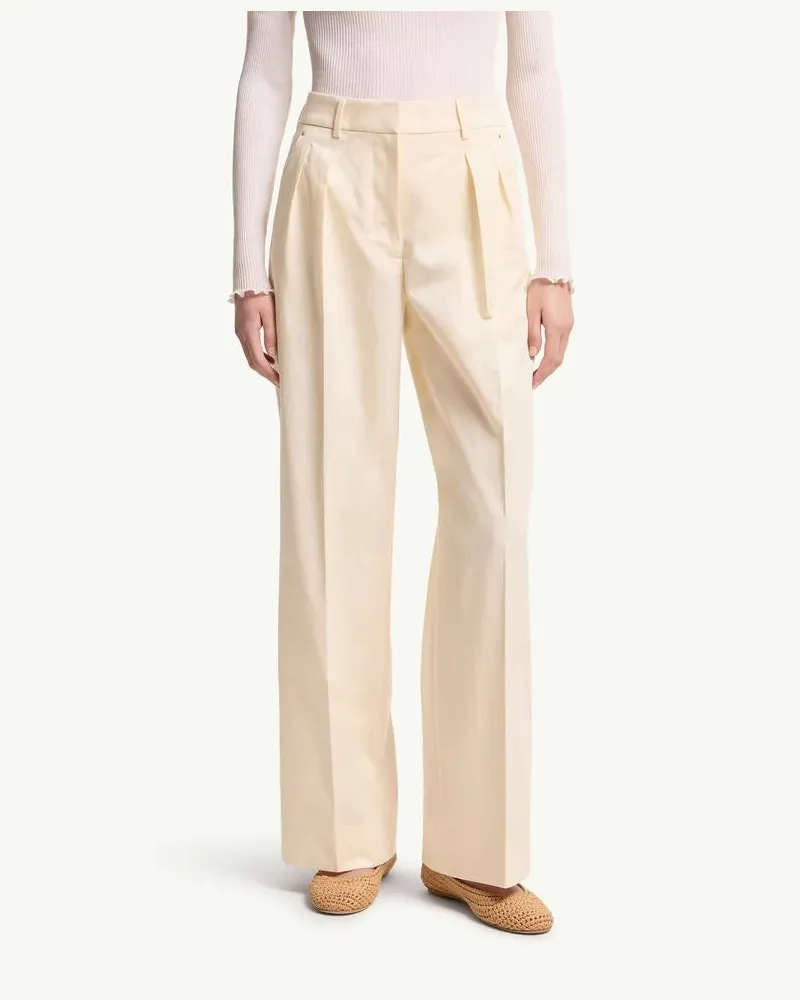 Moncler Pleated Wide-Leg Trousers — Ecru Ecru