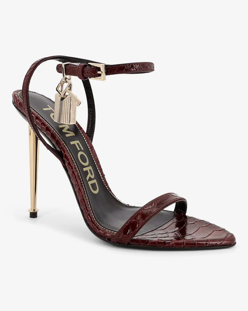 Tom Ford Women's Laminated Leather Sandals With Iconic Padlock Red Pelle Red