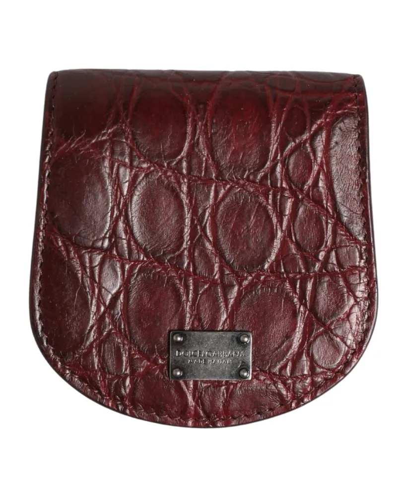 Dolce & Gabbana Men's Burgundy Exotic Skin Condom Case Holder Pocket Wallet Caiman Leather Burgundy