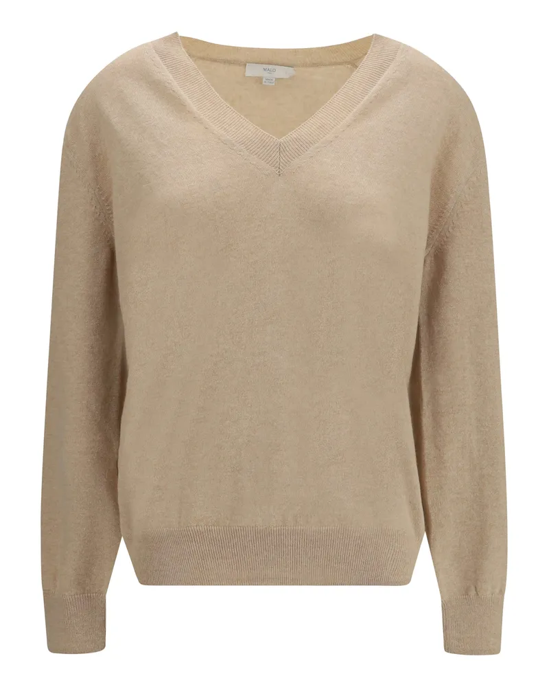Malo Women's Sweater V-Neck Cashmere Light Sand (capra Hircus Beige