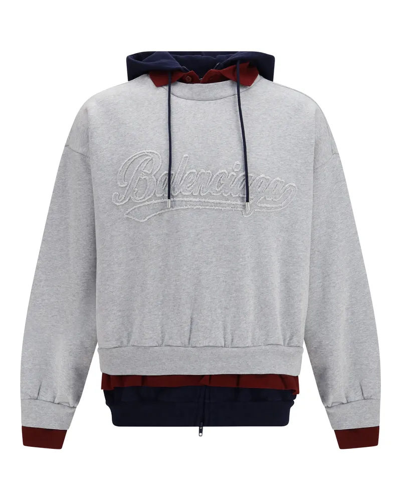 Balenciaga Men's Hoodie Three-Layer Heather Grey Cotton Knitwear Sweater Gray