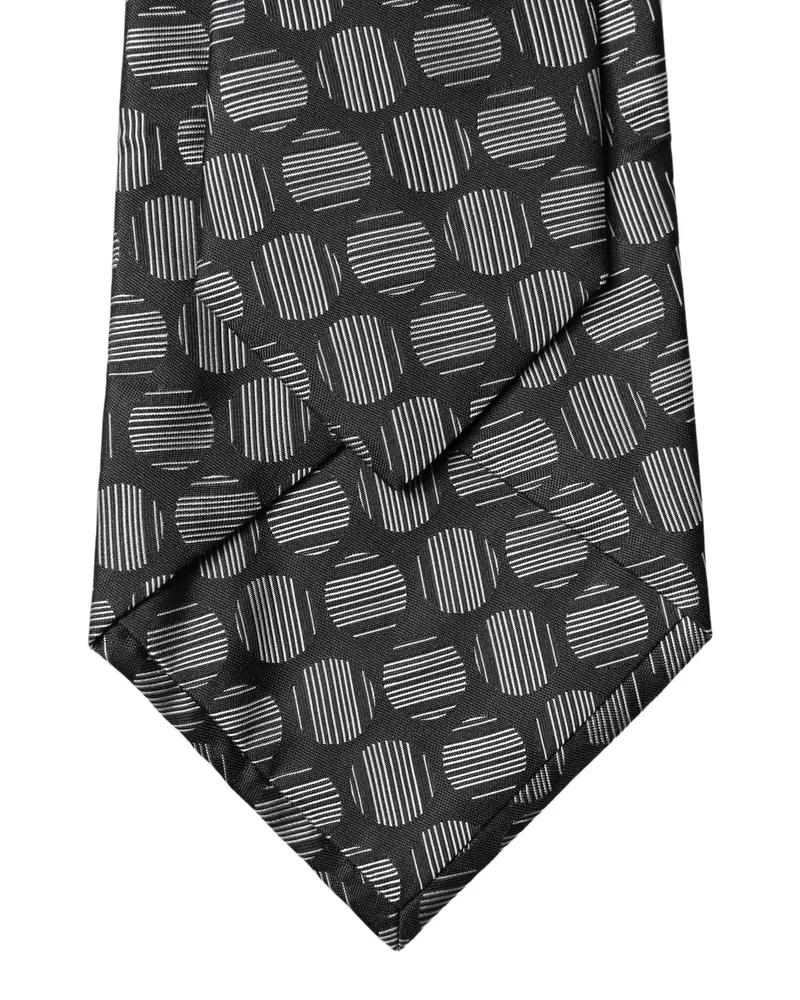 Dolce & Gabbana Black White Geometric Silk Adjustable Women Necktie Tie And Black