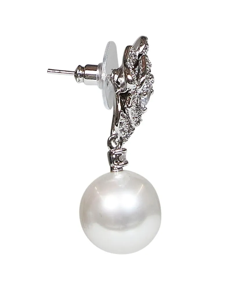 Self-Portrait Women's Drop Earrings Crystal Flower Pearl Silver Silver