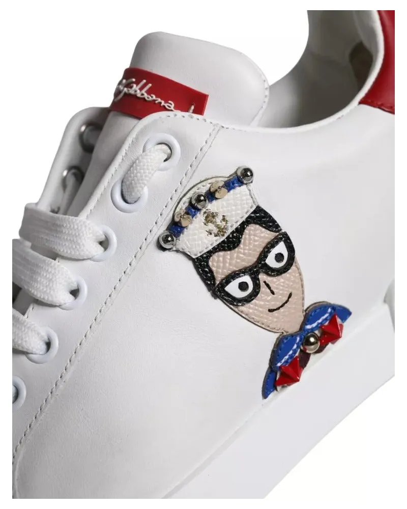 Dolce & Gabbana Women's White Patch Calfskin Nappa Portofino Sneakers Shoes And Red Calf Leather White