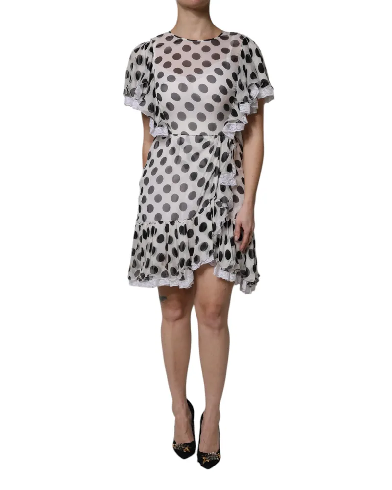 Dolce & Gabbana Women's White Polka Dotted Silk Blend A-Line Dress Cotton Elastane White