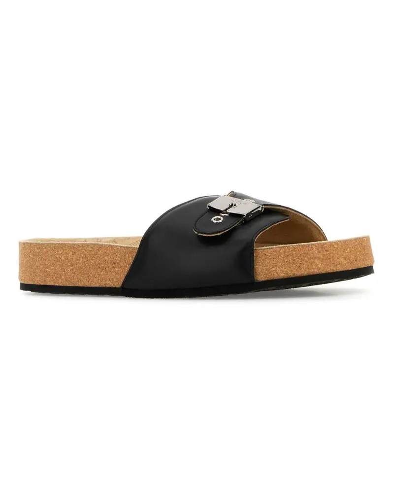 Balenciaga Men's Black Leather  X Sholl Slippers Black-Silver Black/silver Flat Shoes Black