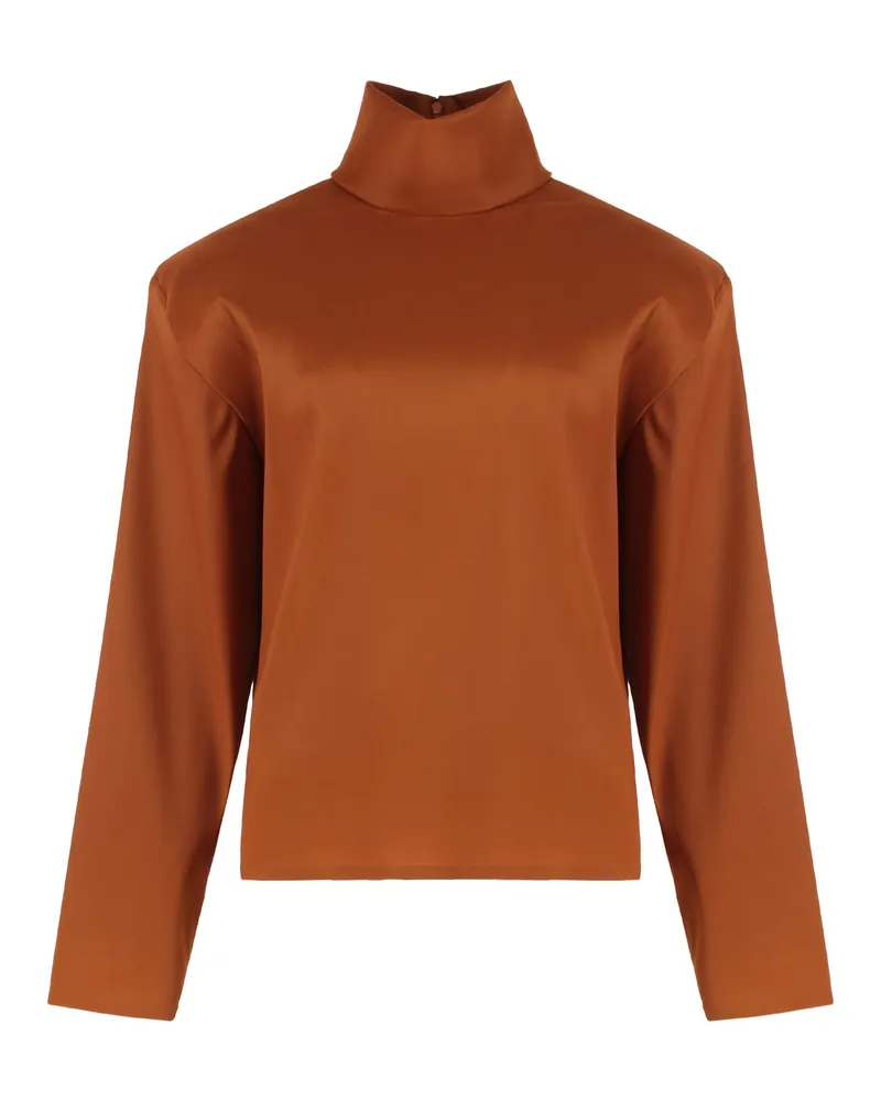 Saint Laurent Women's Long-Sleeve Silk-Blend Blouse Caramel Blouses Shirt Caramel